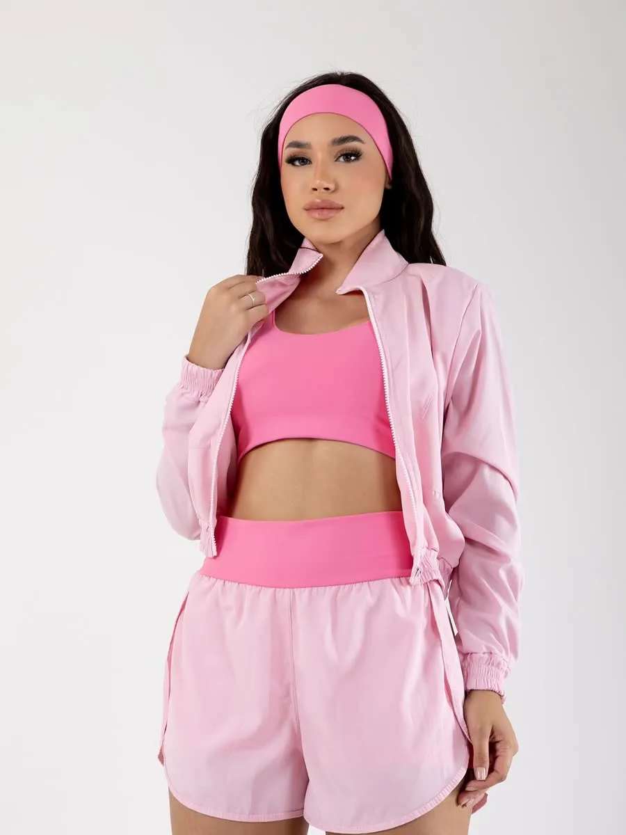 Peça fitness — conjunto rosa com jaqueta