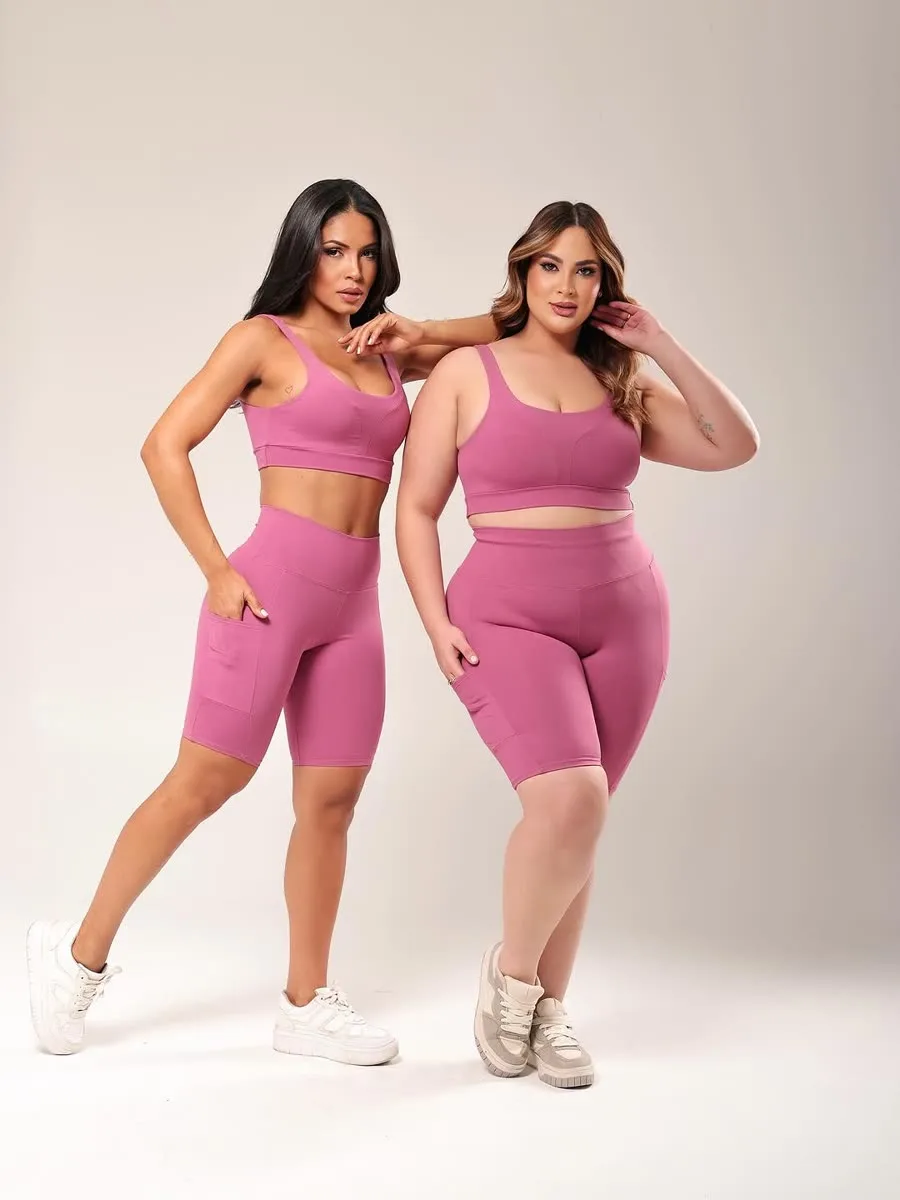 Peça fitness — conjunto rosa plus size