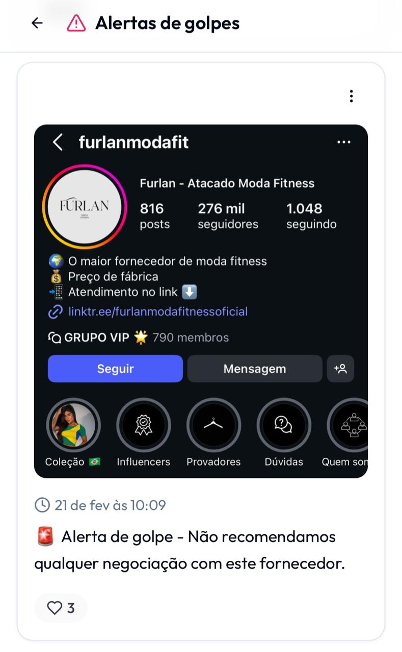 Alertas de golpes no Guia Fitness